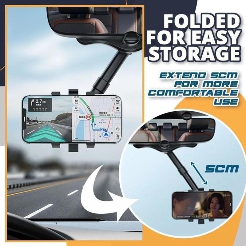 Rearview Mirror Phone Holder For Cars Multifunctional 360 Rear View Mirror