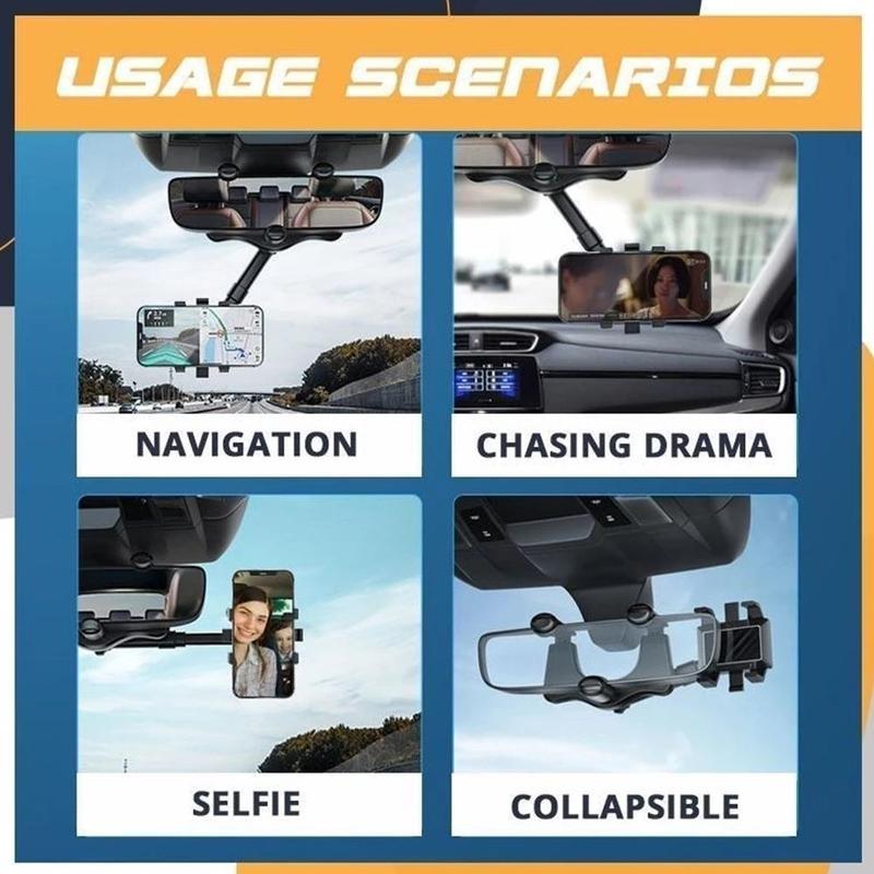 Rearview Mirror Phone Holder For Cars Multifunctional 360 Rear View Mirror