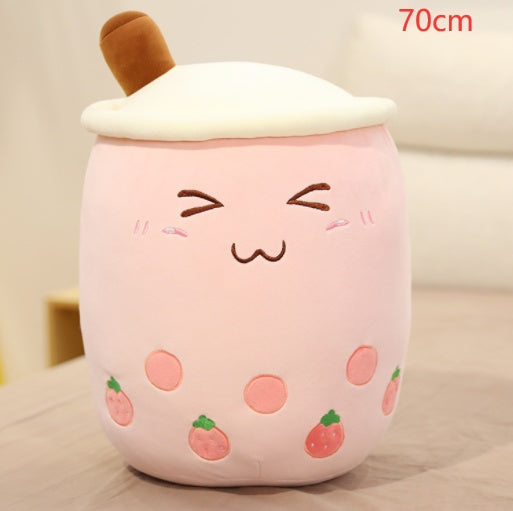 Cute Fruit Drink Plush Stuffed Soft Strawberry Milk Tea Plush Boba Tea Cup Toy