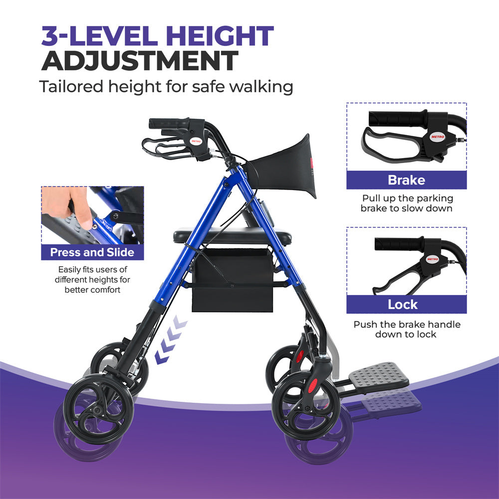2in1 Foldable Mobility Aid Rollator Wheelchair Converter With Footrest