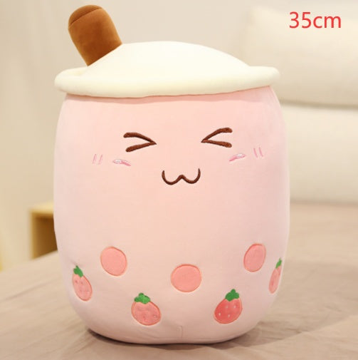 Cute Fruit Drink Plush Stuffed Soft Strawberry Milk Tea Plush Boba Tea Cup Toy