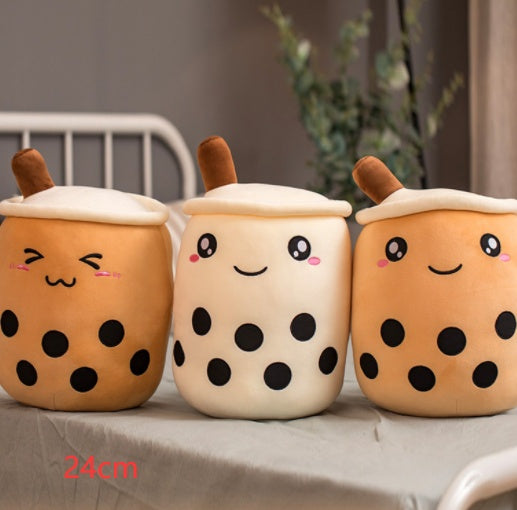 Cute Fruit Drink Plush Stuffed Soft Strawberry Milk Tea Plush Boba Tea Cup Toy