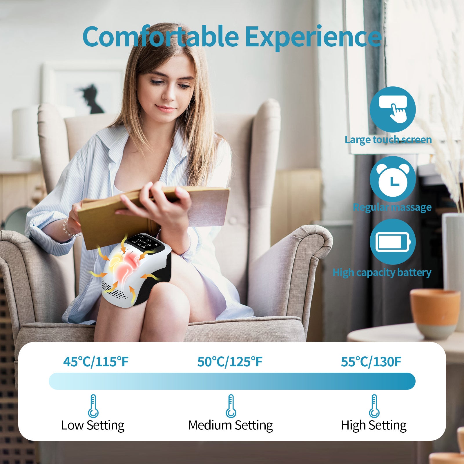 Intelligent Home Use Electric Heating Knee Massager Rechargeable Pain Relief Infrared Laser Vibration