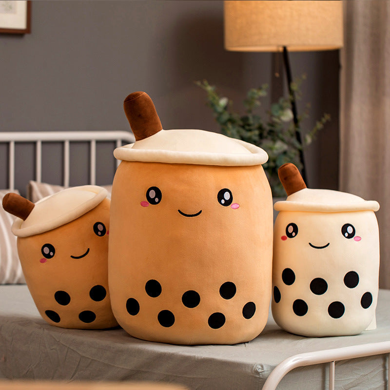 Cute Fruit Drink Plush Stuffed Soft Strawberry Milk Tea Plush Boba Tea Cup Toy