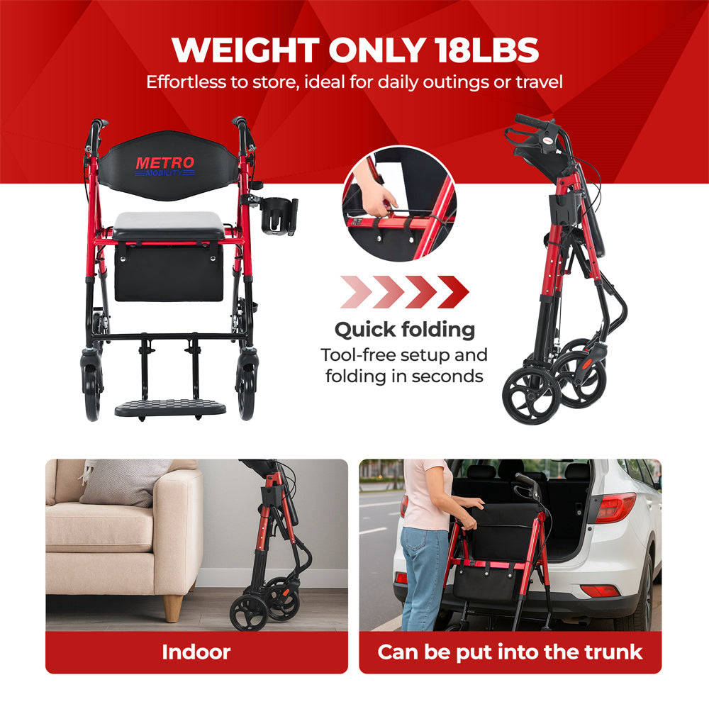 2in1 Foldable Mobility Aid Rollator Wheelchair Converter With Footrest