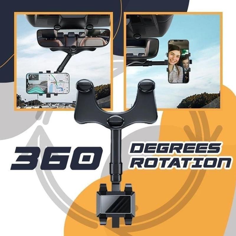 Rearview Mirror Phone Holder For Cars Multifunctional 360 Rear View Mirror