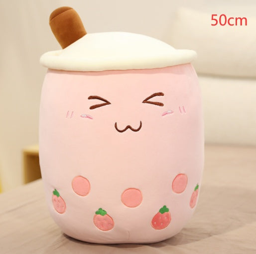 Cute Fruit Drink Plush Stuffed Soft Strawberry Milk Tea Plush Boba Tea Cup Toy