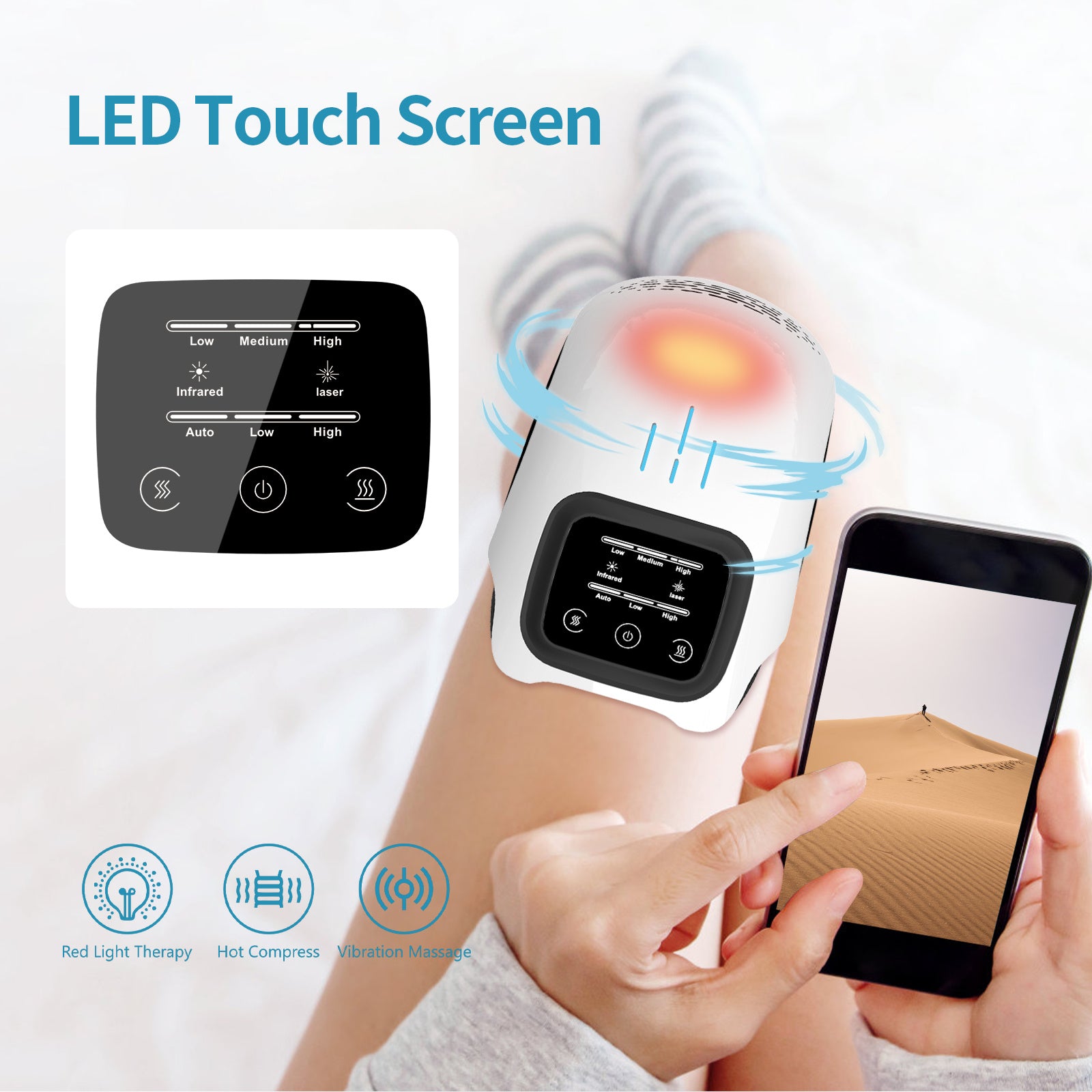 Intelligent Home Use Electric Heating Knee Massager Rechargeable Pain Relief Infrared Laser Vibration