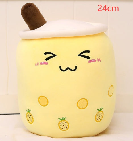Cute Fruit Drink Plush Stuffed Soft Strawberry Milk Tea Plush Boba Tea Cup Toy
