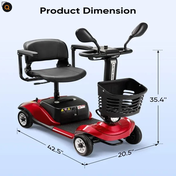 Electric Mobility Scooter With Light And Basket - Compact 4-Wheel Travel Wheelchair For Easy Mobility