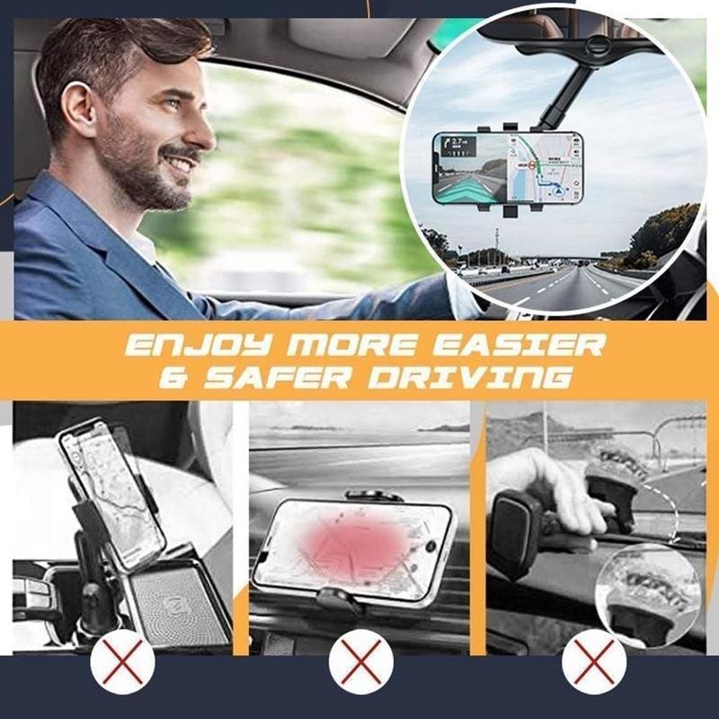 Rearview Mirror Phone Holder For Cars Multifunctional 360 Rear View Mirror