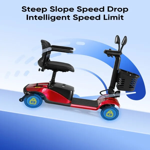 Electric Mobility Scooter With Light And Basket - Compact 4-Wheel Travel Wheelchair For Easy Mobility