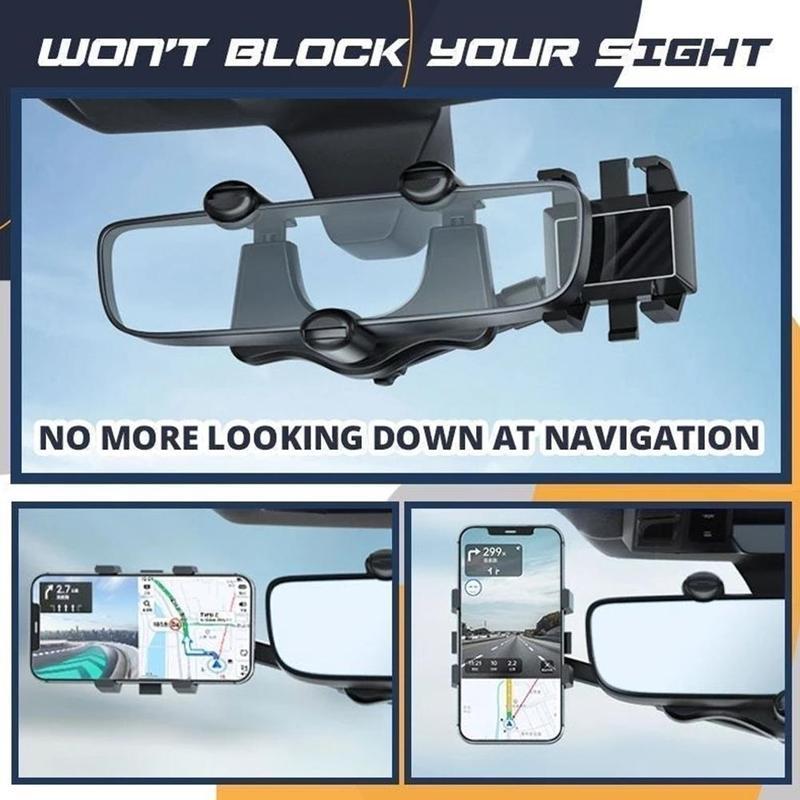 Rearview Mirror Phone Holder For Cars Multifunctional 360 Rear View Mirror