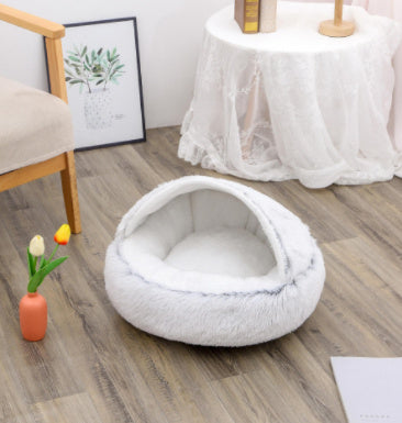 2 In 1 Dog And Cat Bed Pet Winter Bed Round Plush Warm Bed House