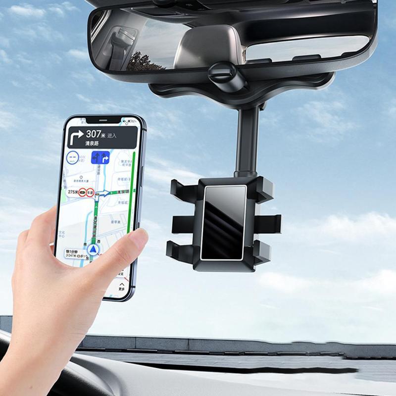 Rearview Mirror Phone Holder For Cars Multifunctional 360 Rear View Mirror