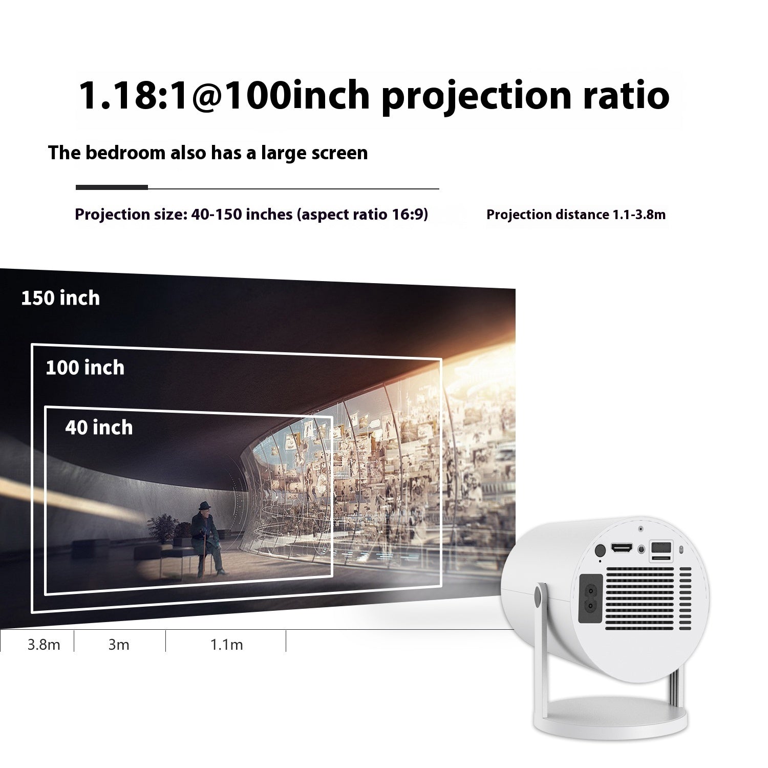 Portable Projector For Home Use 180 Degrees Angle Automatic Focus Home Video Projector